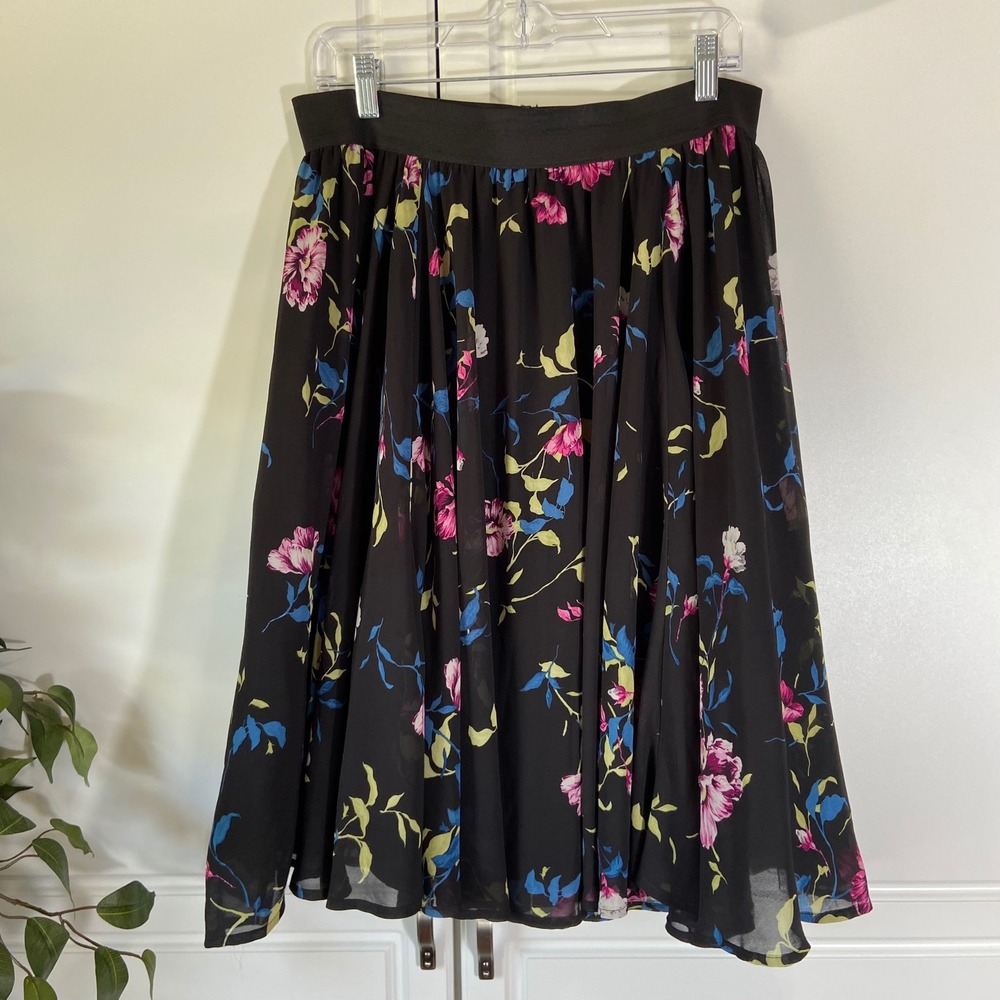 Torrid Floral Chiffon Midi Skirt Black Pink Blue Elastic Waist Plus Size 00/0